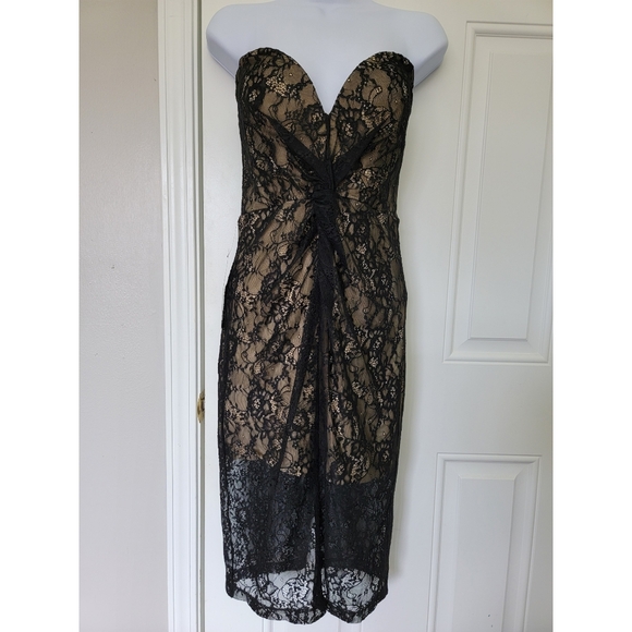 NWT BEBE Sheila Strap Optional Deep V Lace Lined Dress Sexy Cocktail Size 4 - Picture 3 of 16